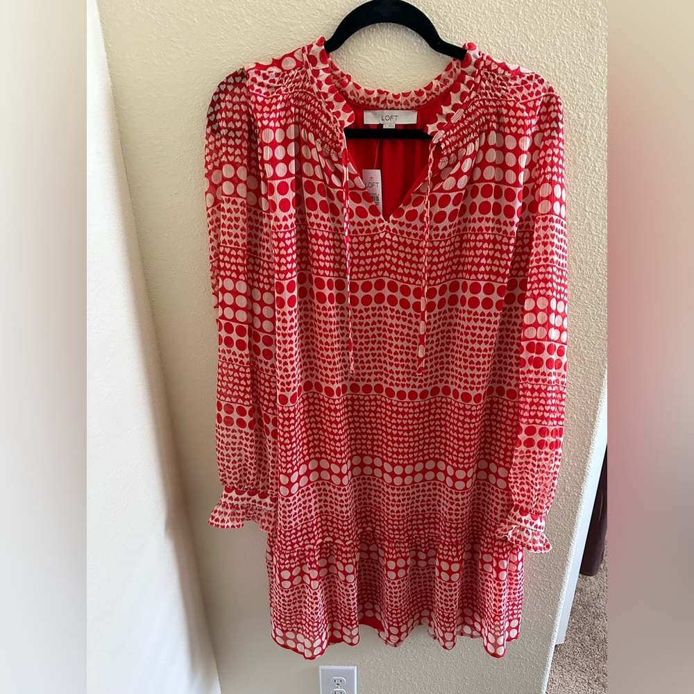 Loft red and white long sleeve dress